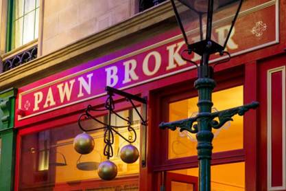 Old Fashioned Pawnbroker Shop Pawnbroker shop with traditional sign - three gold balls pawn-shop-balls stock pictures, royalty-free photos & images